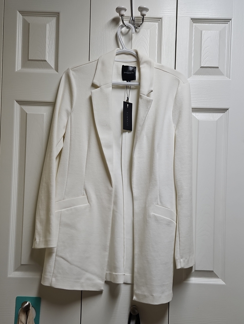 Dynamite Off-White Open-Front Long Blazer